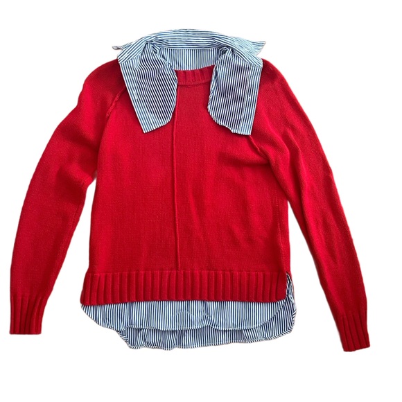 Black Label Ralph Lauren Red Sweater Striped Collar/Hem - Vintage, Rare - Picture 2 of 9